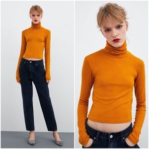 NWT ZARA Mustard Mock Neck Knit Top